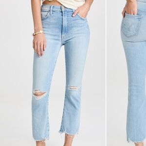 MOTHER Denim The Hustler Ankle Chew Distressed Flare Jeans in Petal Plucker Sz26